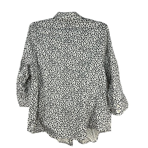 APT 9 Womens Long Sleeve Button Down Blouse OX Dalmatian Print Cotton Blend - Picture 2 of 5